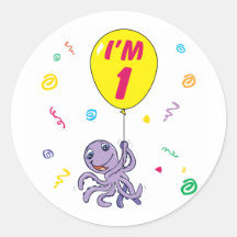 Octopus 1st Birthday Stickers