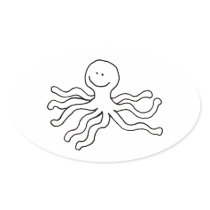 Octopus art fun drawing happy cute logo design oval stickers