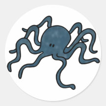 Octopus Blue Round Sticker