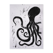 octopus lino block print post cards
