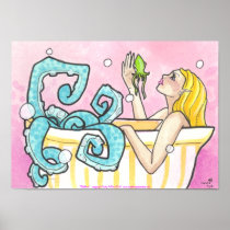 Octopus Mermaid in Bathtub fantasy art poster