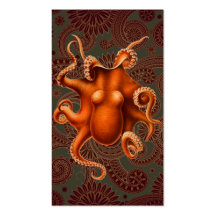 Octopus Red Cephalopod Vintage Kraken Business Cards