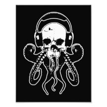 Octopus Skull DJ with Headphones Gothic Art Photo Art
