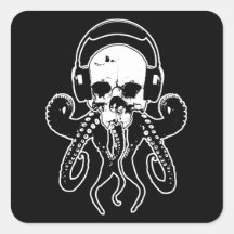 Octopus Skull DJ with Headphones Gothic Art Sticker