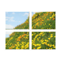 Office art prints Poppy Flowers Field Blue Sky