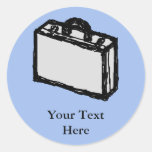 Office Briefcase or Travel Suitcase Sketch. Blue. Round Sticker