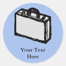 Office Briefcase or Travel Suitcase Sketch. Blue. Round Sticker