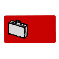 Office Briefcase or Travel Suitcase. Sketch on Red Personalised Shipping Labels