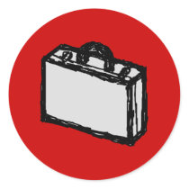 Office Briefcase or Travel Suitcase. Sketch on Red Round Sticker