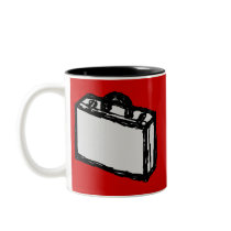 Office Briefcase or Travel Suitcase. Sketch. Red Mugs
