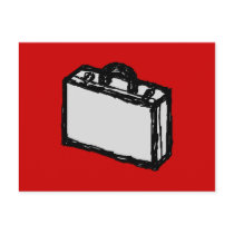Office Briefcase or Travel Suitcase. Sketch. Red Postcard