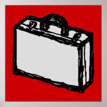 Office Briefcase or Travel Suitcase. Sketch. Red Poster