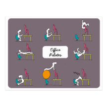 Office Pilates postcard, brown