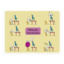 Office Pilates postcard, yellow GERMAN