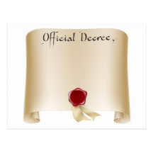 Official certificate scroll postcards