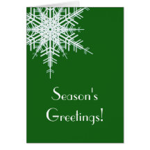 Offset Snowy Green Snowflake Holiday Card