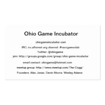 Ohio Game Incubator Cheat Sheet Cards Business Cards