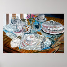oil painting still life art print lace vases china