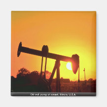 Oil well pump at sunset, Illinois, U.S.A. Magnets