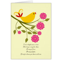 Oiseau chanteur je t'aime, tu me manque carte de p