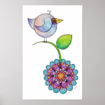 Oiseau de "Petitsa" portant une affiche de fleur