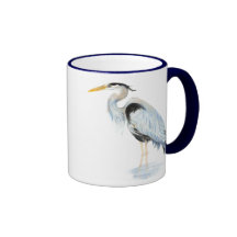Oiseau original de héron de grand bleu d'aquarelle tasse à café