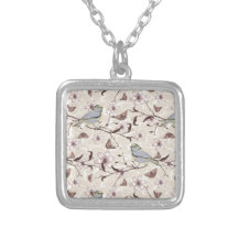 Oiseaux et fleurs de papillons collier personnalisé