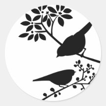 Oiseaux noirs et blancs autocollant rond