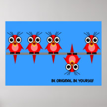 oiseaux rouges mignons affiche