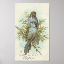 Oiseaux vintages de Noël Posters