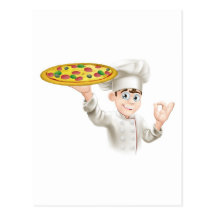 Okay Sign Pizza Chef Illustration Postcard
