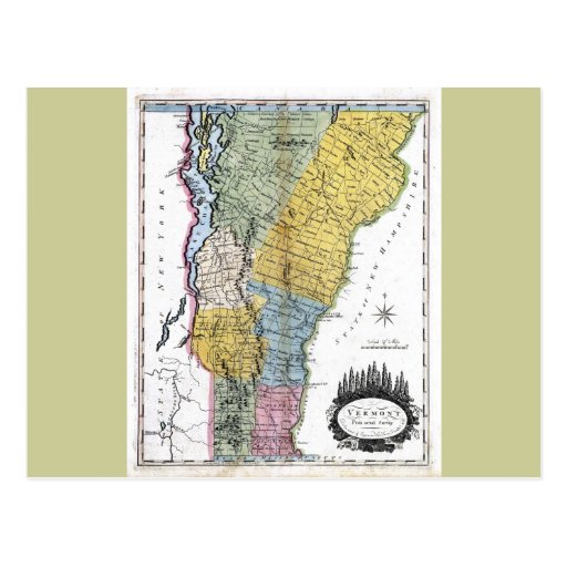 Old 1814 Vermont Map Postcards