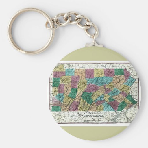 Old 1829 Pennsylvania Map Keychains