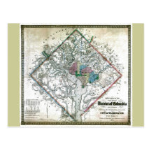 Old 1862 Washington District of Columbia Map Post Card