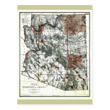 Old 1887 Territory of Arizona Map Post Cards