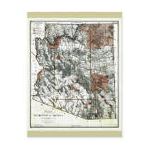 Old 1887 Territory of Arizona Map Post Cards