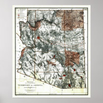 Old 1887 Territory of Arizona Map Posters