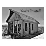 Old abandoned and detroyed shack invitations