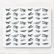 Old airplanes in black and white, vintage aircraft mousepads