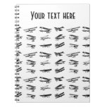 Old airplanes in black and white, vintage aircraft spiral note book