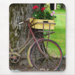 Old Antique Bicycle with Flower Basket Mouse Pads