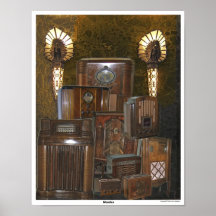 Old / Antique Wooden Radio Poster Collage