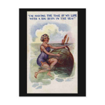 Old Comic Postcard - Fun with a big Buoy
