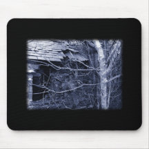 Old cottage. Blue and white on Black. Mouse Pad