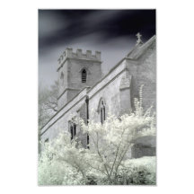 Old English Church And Trees Infrared Print Art Photo