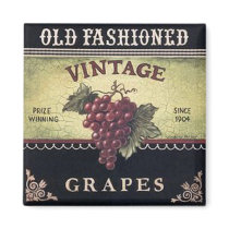 Old Fashion Vintage Grapes, Purple and Black Wine Fridge Magnets