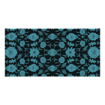 Old Fashioned Floral - Aqua On Black Photo Card