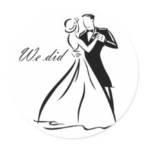 Old Fashioned Wedding Couple dancing Round Stickers
