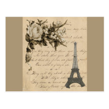 Old French flowers and Eiffel Tower Post Cards