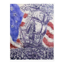 old ironsides woodcut print post card